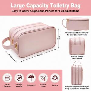 Sac de toilette de voyage imperméable en PU pour femmes, grand sac de maquillage en cuir PU, organiseur de cosmétiques - Product Image 6