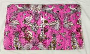 Couverture Kantha imprimée à la main, noir et blanc, avec motifs bohèmes de différentes couleurs, décoration intérieure toute saison - Product Image 5