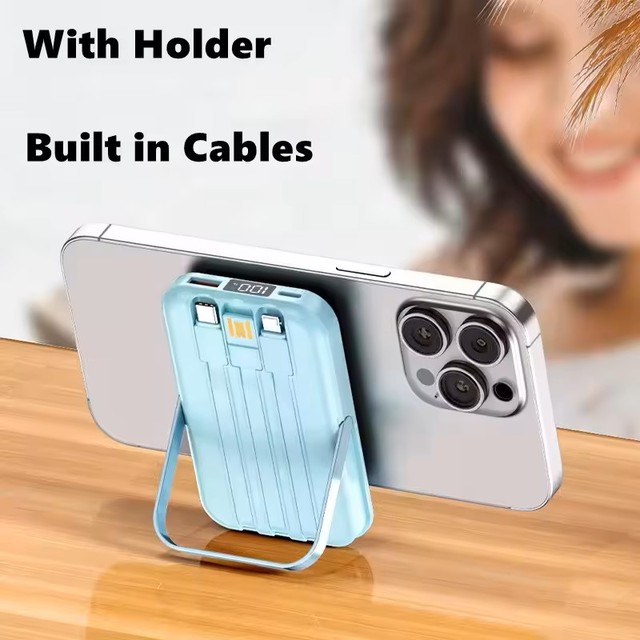 Magnetic Portable Charger with Stand Built-in Cable 10000 MAh Wireless Power Bank PD 20w Fast Charging Battery Pack for iPhone