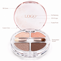 Boîtier transparent en plastique pour fard à paupières avec couvercle rabattable, plateau cosmétique à quatre compartiments pour poudre compacte, emballage OEM ODM