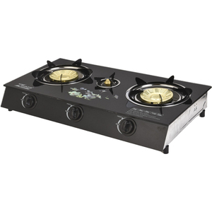 Table de cuisson à gaz 3 brûleurs en verre trempé, cuisinière à gaz de table avec allumage électronique et commande par bouton pour usage domestique, camping-car et extérieur - Product Image 1