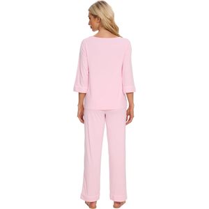 Ensemble de pyjama pour femmes personnalisé, col rond, manches 3/4, vêtements de nuit doux en viscose de bambou, tailles S à XXL - Product Image 1