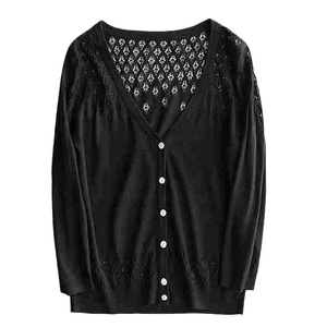 Women Openwork Knit <strong>Cardigan</strong> Korean Style Lightweight Button Front V Neck <strong>Cropped</strong> Summer Sweater for Boutique Fashion - Product Image 5