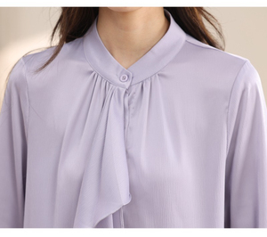 8742 # moda estilo coreano blusa mujer blanco de manga larga sólido satén blusas camisa con <span class=keywords><strong>volantes</strong></span> - Product Image 5