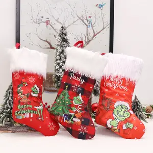 Custom Elf Plaid Fuzzy Christmas Sock Printing Christmas Stockings For Sublimation
