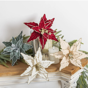 <b>Red</b> Velvet Artificial Christmas Tree Glitter Gold <b>Sequin</b> Decorative Cuttings Christmas Flower Decorations for Festive Decor - Product Image 1