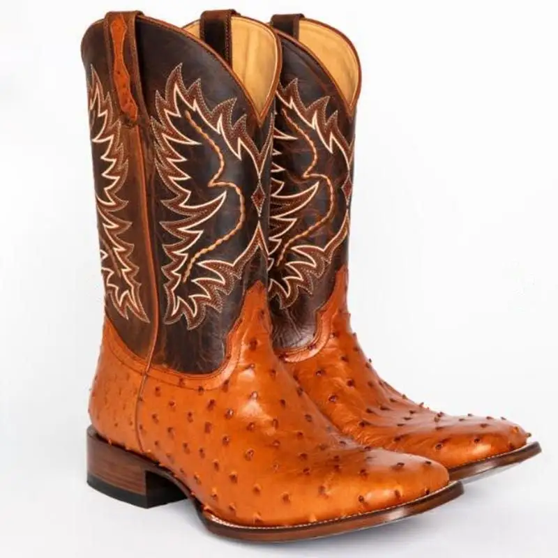 Botas ocidental tradicionais de avestruz, botas de estilo ocidental de cowboy