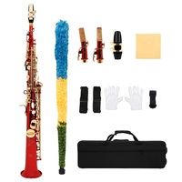 Bb Straight Soprano Saxophone Red Lacquered Body Gold Lacquered Keys Professional Woodwind Instrument HYM-767 Adjustable