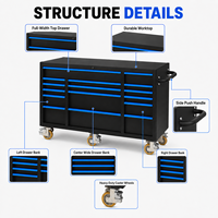 Armoire de rangement d'outils en acier robuste, multi-tiroirs, mobile, sur roulettes, pour atelier, avec garniture bleue et roulettes industrielles