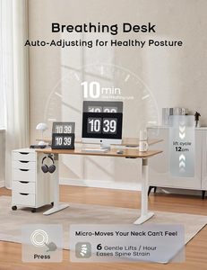 Bàn làm việc đứng điện, bàn có thể điều chỉnh chiều cao với chân ống tròn, bàn đứng ngồi 48 x 24 inch, bàn làm việc tại nhà - Product Image 4