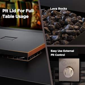 Garife Kare Propan Gazlı Ateş Çukuru, Kapaklı ve Lav Taşlı, 1 Yıl Sertifikalı Garanti - Product Image 5