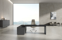 Bureau de direction en bois en forme de L, mobilier de bureau KMJ, luxe, style moderne minimaliste.