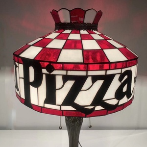 LongHuiJing 16Inch Tiffany European Style Handcrafted Stained Glass Pizza Lampshade Desk Lamp AC Powered Antique Art Light - Product Image 2