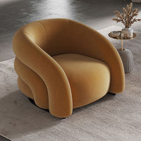 Fauteuil pivotant moderne en velours jaune moutarde avec accoudoirs superposés pour salon
