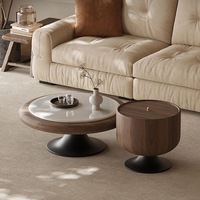 Ensemble de table basse ronde en bois et marbre de luxe moderne avec rangement, meubles de salon, design esthétique, élégant et unique