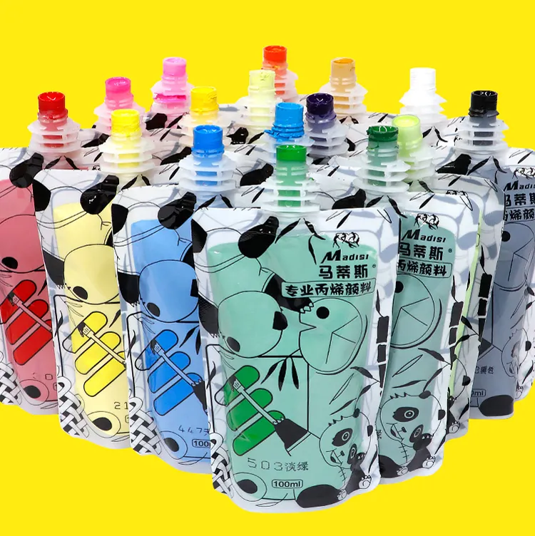 MADISI गैर विषैले 50 रंग 100ml प्लास्टिक बैग पैक प्रीमियम पेंट एक्रिलिक के लिए कैनवास पेंटिंग