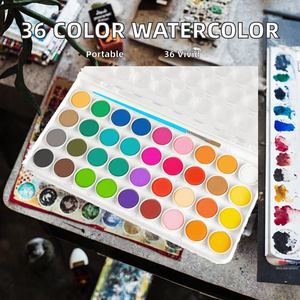 Boîte en plastique portable, ensemble de peinture à l'aquarelle professionnelle, 36 couleurs, 100 ml / Papier - Product Image 2