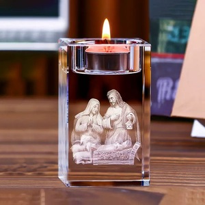 Portacandele in Cristallo K9 Inciso al Laser 3D - Regalo Cristiano Religioso con <span class=keywords><strong>Gesù</strong></span>, Pastore e Vergine <span class=keywords><strong>Maria</strong></span>, Decorazione <span class=keywords><strong>per</strong></span> Altare Domestico - Product Image 2