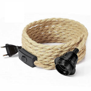 Vintage Hemp Rope Electric <strong>Cable</strong> EU Plug with Switch and Holder for Home Decor DIY Plug-In Cord Light <strong>Fixtures</strong> - Product Image 1