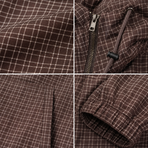 XINHUI Dark Brown Plaid Half-Zip Hooded Lightweight Anorak Custom OEM ODM Mens Womens Casual Outerwear MOQ 50 Pcs - Product Image 4