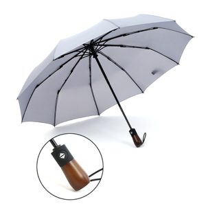 New Arrivals High Quality Automatic Rain <b>Umbrellas</b> 3 Foldable Strong <b>Windproof</b> Travel <b>Umbrella</b> With Wooden Handle - Product Image 6