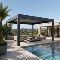 Pérgola Motorizada de Aluminio con Techo de Láminas Impermeable, Gazebo para Jardín Exterior, Patio de Villa