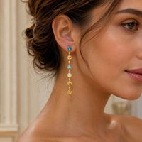 Nouvelles boucles d'oreilles européennes et américaines en acier inoxydable coloré avec pampilles et zirconias - boucles d'oreilles clous de luxe au design de niche pour femmes