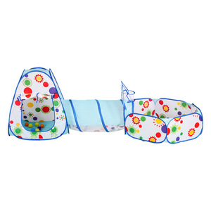 Carpa infantil plegable 3 en 1 para interiores con túnel para gatear y cancha de baloncesto, casa de juegos para niños de 4 a 6 años, diseño azul con motivos solares - Product Image 1