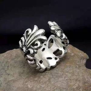Bague ouverte en argent rétro tendance européenne et américaine, motif floral, unisexe, cadeau, bijoux - Product Image 2