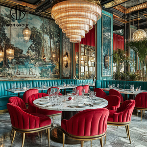 Tavolo Rotondo di Lusso con Piano in Marmo per Hotel Commerciali, Arredamento per Caffè e Ristoranti in Velluto Rosso e Verde, Tavolo e Sedia, Divano e Posti a Sedere - Product Image 6