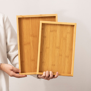 Natural <b>Striped</b> Bamboo Tray With Handles For Home Tea Bread Pastry Serving - Product Image 4
