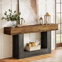 Table console convertible moderne de 63 pouces à 2 niveaux avec rangement en bois pour salon et entrée, brun gris
