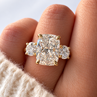 Bague de fiançailles à trois pierres en diamant de laboratoire taille coussin 3CT/4CT/5CT, certifiée IGI, plaqué or rose VVS 10K/14K/18K, bague de mariée