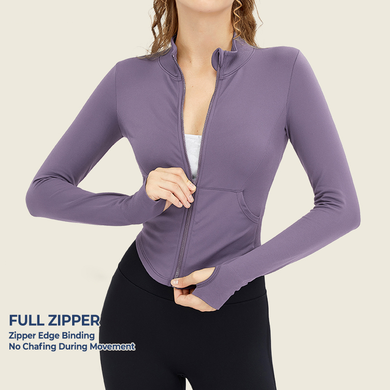 Hot Selling Custom Logo Breathable Quick Dry Women Double Layered Four-Way Stretch Skinny Fit Workout Yoga Jacket