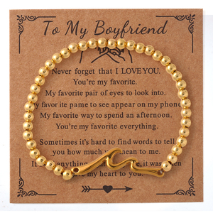 Go2boho Gold Beaded Wave Bracelet Birthday <strong>Gift</strong>, Stretch Stackable Bracelet with Inspirational Message Card <strong>for</strong> Women Men - Product Image 4