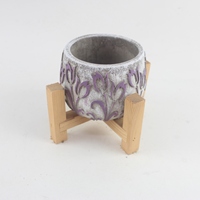 Moule à pot de fleurs en ciment avec support rond en bois, fait main, écologique, durable, style vintage et campagnard, pot de fleurs de jardin