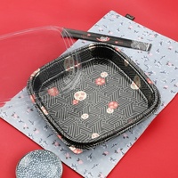 Barquette alimentaire en plastique PET de haute qualité, grande capacité, carrée, pour sushis, gâteaux, pizzas, snacks/pains, idéale pour la vente à emporter