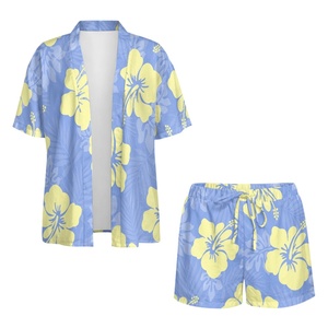 Conjunto de Ropa de Playa con Estampado de Flores Hawaianas Personalizado para <span class=keywords><strong>Mujer</strong></span>, Conjunto de Dos Piezas de Verano, Pantalones Cortos de Poliéster, Conjuntos de <span class=keywords><strong>Mujer</strong></span> - Product Image 6