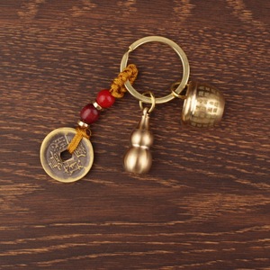 Llavero de latón con diseño de cien bendiciones, calabaza y monedas, colgante para llaves de coche, estilo chino, regalo unisex - Product Image 1
