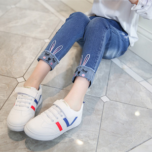 Pakaian Anak Buatan Cina Online Gaya Korea Celana <span class=keywords><strong>Jeans</strong></span> Denim Lembut Berumbai Model Ketat untuk Anak Perempuan - Product Image 4