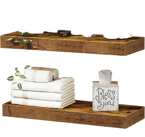 Set of 2 Bamboo Wall Mounted Farmhouse Decor Bathroom Storage <b>Bags</b> Carved Heavy Duty for Rustic Brown Black Gray White - Product Image 1