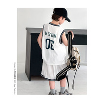 Ensemble de vêtements pour adolescent garçon 2026 – Ensemble de sport sans manches avec imprimé lettres blanches – Tenue de basketball