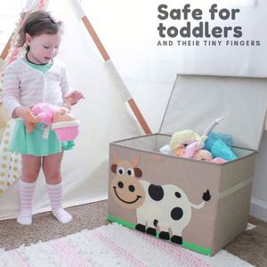 Boîte de rangement pour jouets d'enfants en tissu de lin, design sculpté, pliable, avec couvercle rabattable, pour organiseur d'enfants - Product Image 5