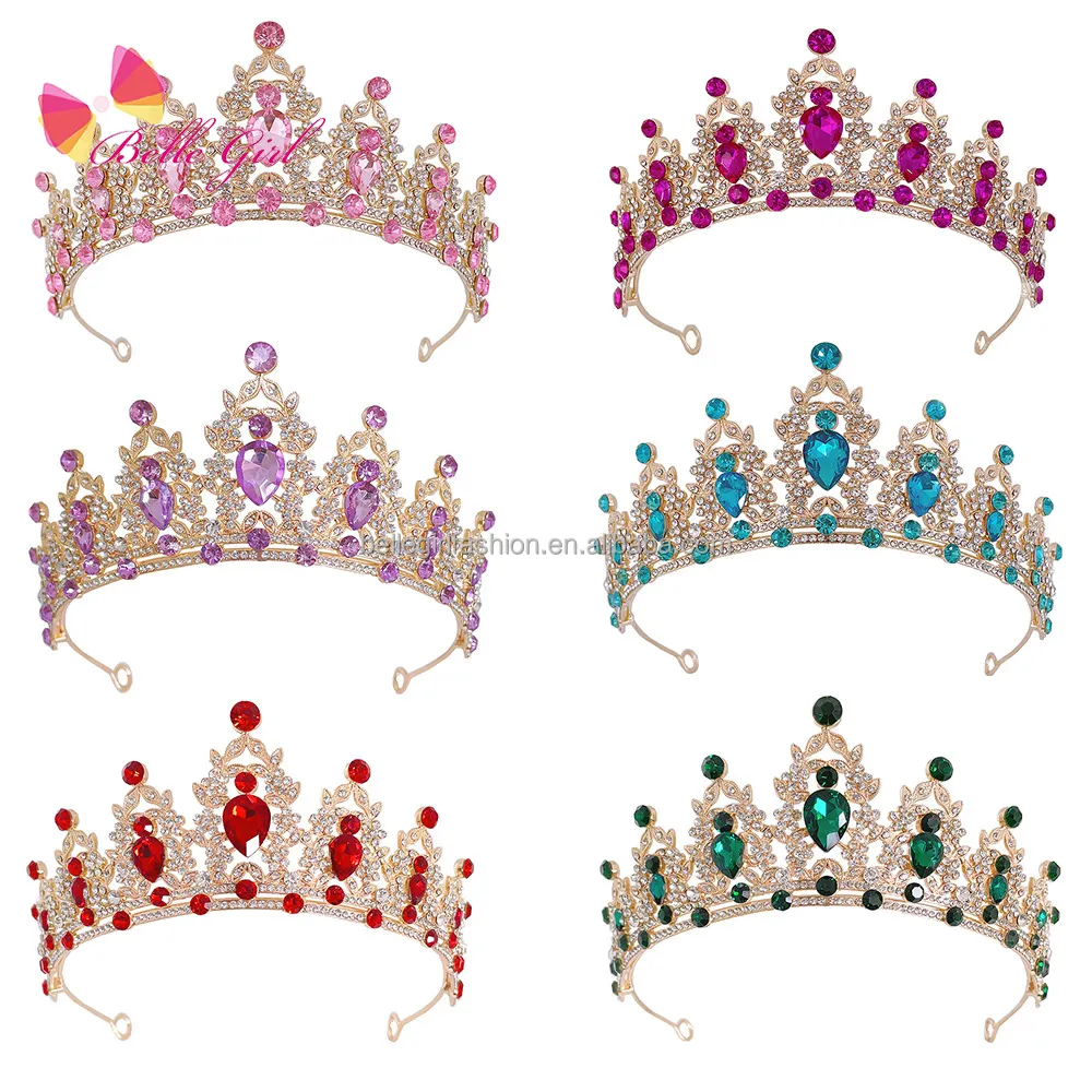 BELLEGIRL Occident Purple bridal tiara baroque tiara rhinestone princess crown wedding hair dress accessories for women