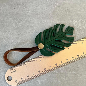In stock: Monstera leaf PU leather <b>bag</b> <b>charm</b>, Bohemian style keychain, vintage car keychain - Product Image 4