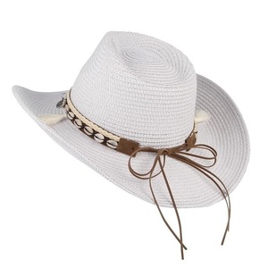 Sombreros de Paja Estilo Vaquero para Mujer, Diseño Boho <span class=keywords><strong>Jazz</strong></span>, Decoración con Banda de Conchas, Estilo Occidental, para Verano, Sol, Viajes al Aire Libre, Fiestas, Ecológicos - Product Image 3