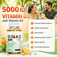 Complexe de Vitamine D3 K2 à Marque Blanche OEM 5000 UI avec K2 MK-7 200mcg pour le Soutien Osseux et Immunitaire, 120 Gélules Molles, Complément pour la Santé Osseuse