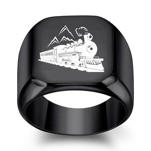 Anillo de Acero Inoxidable de 18 mm Cuadrado con Grabado Láser de Tren, Joyería de Moda para Mujer, Regalo - Product Image 1