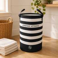 Panier de rangement pliable à rayures noires et blanches pour chambre à coucher, salle de bain, panier à linge en feutre avec poignées