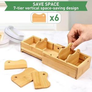 Cross-border wooden Japanese-style frying pan storage rack, telescopic <b>pot</b> <b>lid</b> holder, square solid wood cup <b>lid</b> organizer. - Product Image 3